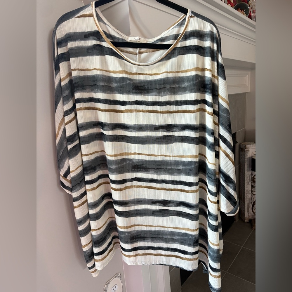Easel Striped Blouse - Black, Gray, Gold